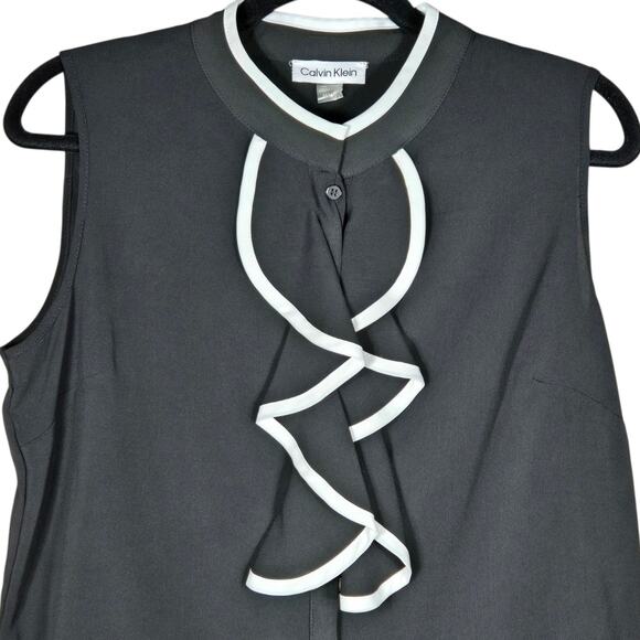 Calvin Klein Blouse Womens Medium Ruffle Front Sleeveless Business Casual Flirty - Picture 2 of 10